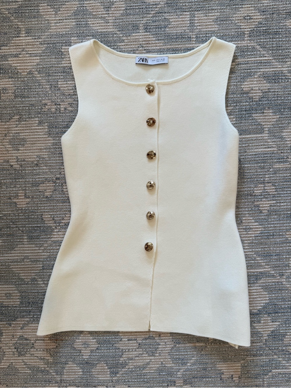 Zara Cream Sleeveless Button-Front Knit Tank with Gold Buttons - Picture 1 of 3